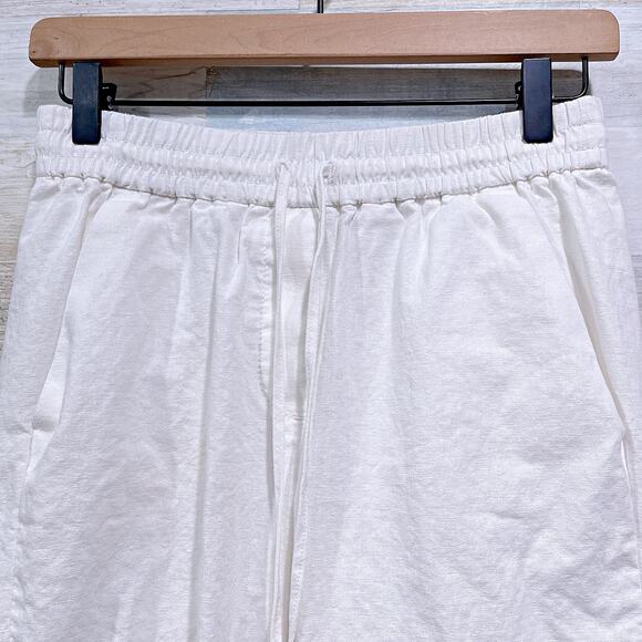 J CREW Linen Cotton Drawstring Ankle Pants White Mid Rise Straight Leg Womens 00 - Picture 2 of 7